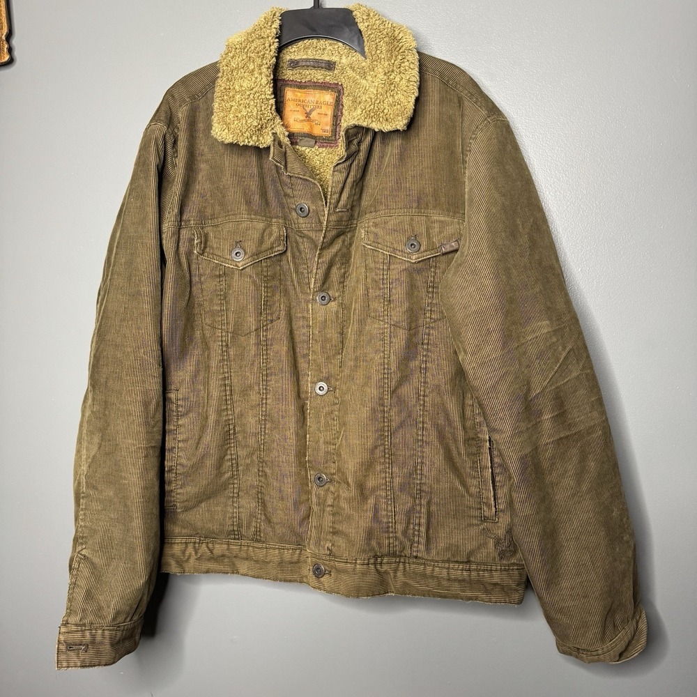 Vintage‎ American Eagle Sherpa Lined Corduroy Trucker Jacket Men's Brown XXL/TTG